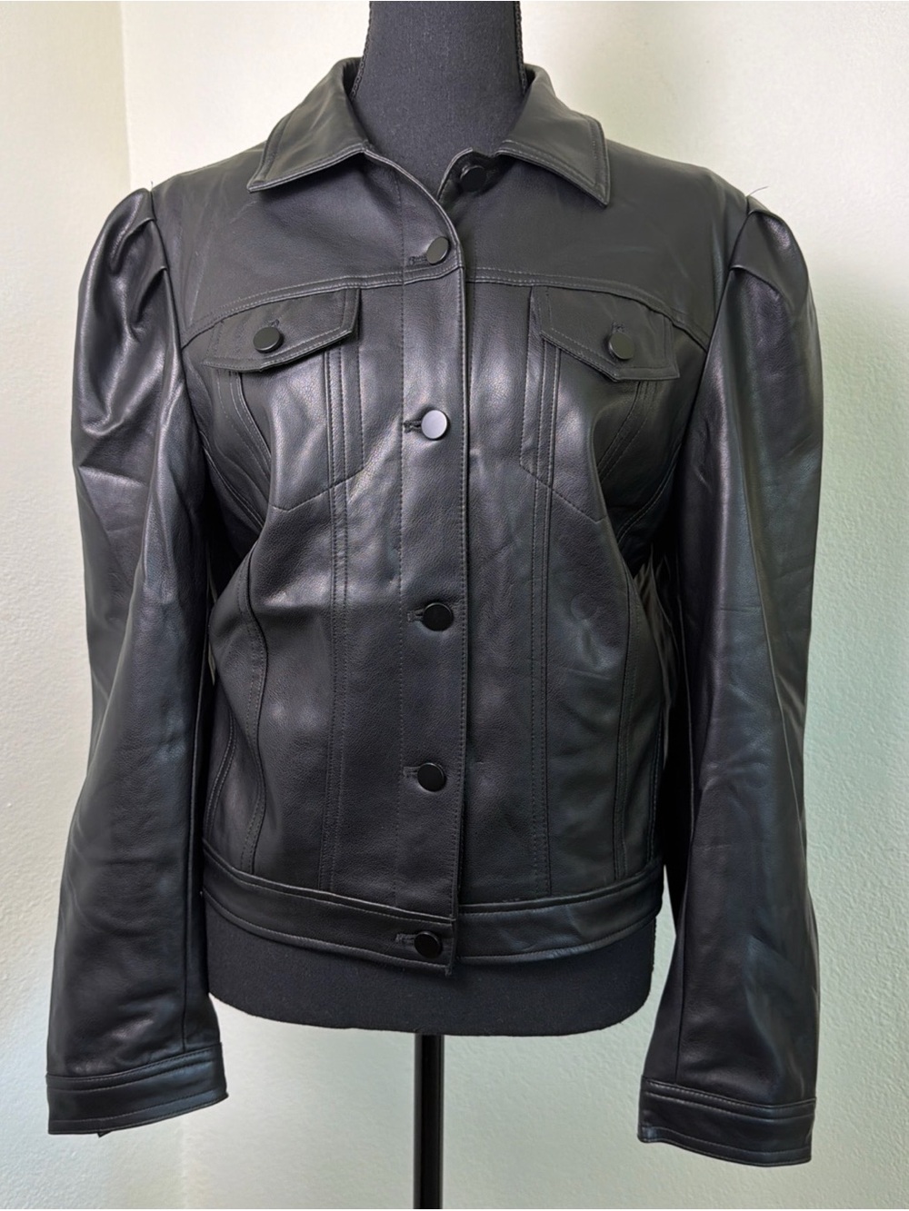 Truth by Republic Faux Leather Black Bomber Jacket Women’s Sz Large NWT
